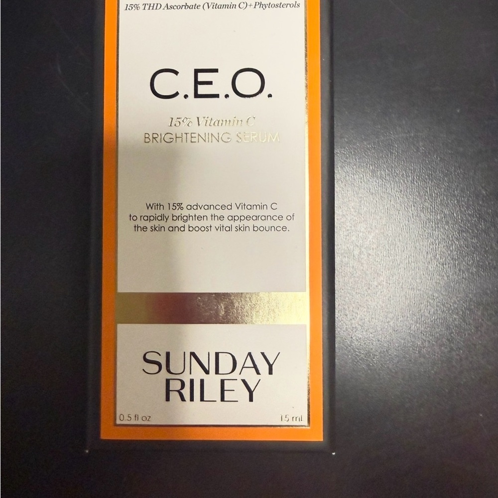 Sunday Riley C.E.O. Brightening Serum in Orange and Gold Packaging